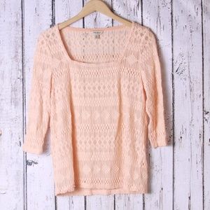 Lucky Brand Peach Lace Crocheted Sheer Top Size M